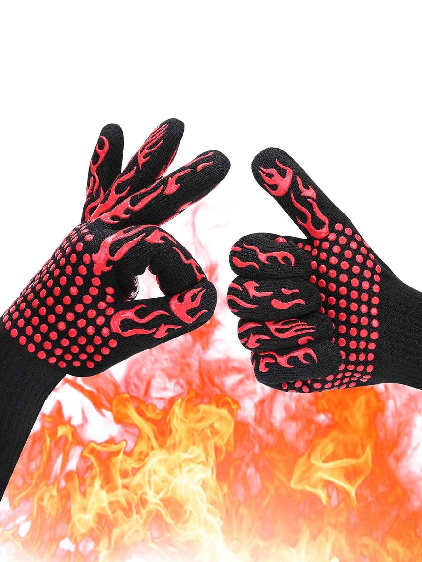 1入組火焰圖案烤箱手套廚房用滌綸廚房烤箱手套 - 紅色 - 查看 1