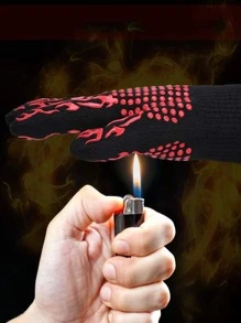 1入組火焰圖案烤箱手套廚房用滌綸廚房烤箱手套 - 紅色 - 查看 4