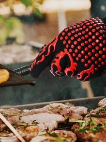 1入組火焰圖案烤箱手套廚房用滌綸廚房烤箱手套 - 紅色 - 查看 6