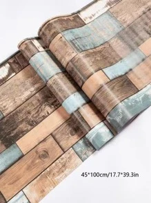 1pc PVC Wall Paper, Wood Grain Pattern Waterproof Wall Tile Sticker For Home - Multicolor - View 3