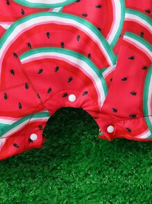 Baby Watermelon Print Bow Front Ruffle Trim Romper