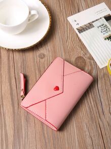 心形装饰信用卡小号 ID 窗口拉链女士钱包 PU 皮革简约时尚现代商务周年纪念情人节生日礼物女士女孩女士礼品袋礼物教师礼物心形热粉色学校用品教师礼物返校女士钱包钱包小钱包