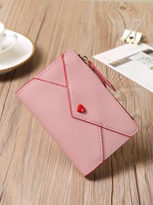 心形装饰信用卡小号 ID 窗口拉链女士钱包 PU 皮革简约时尚现代商务周年纪念情人节生日礼物女士女孩女士礼品袋礼物教师礼物心形热粉色学校用品教师礼物返校女士钱包钱包小钱包