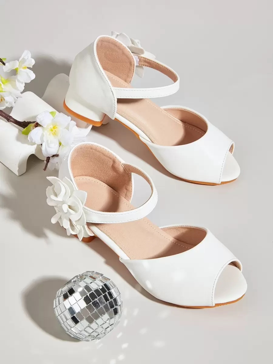 Kids Appliques Decor Peep Toe Heeled Sandals - White - View 1
