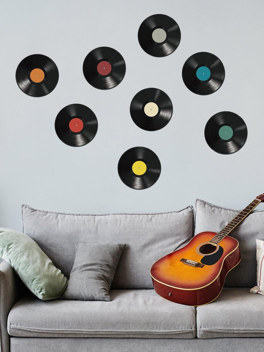 8pcs/Set PVC Wall Sticker, Modernist Music Disc Design Wall Decal For Home,Stickers,Wall Decal, Vinyl Decal For Home Decorations,Spring Decoration Items Refresh Your Home,Rama Decoration Stickers Gifts Birthday Graduation - Multicolor - View 1