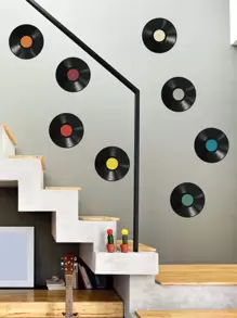 8pcs/Set PVC Wall Sticker, Modernist Music Disc Design Wall Decal For Home,Stickers,Wall Decal, Vinyl Decal For Home Decorations,Spring Decoration Items Refresh Your Home,Rama Decoration Stickers Gifts Birthday Graduation - Multicolor - View 2