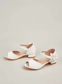 Kids Appliques Decor Peep Toe Heeled Sandals - White - View 3