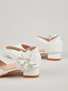 Kids Appliques Decor Peep Toe Heeled Sandals - White - View 4