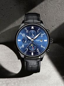 BOYZHE 1pc Men Triple Dial Mechanical Watch - Black - View 1