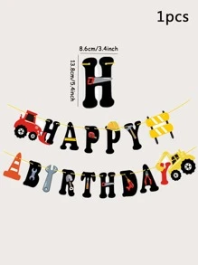 1pc Excavator Pattern Birthday Pull Flag - Multicolor - View 3
