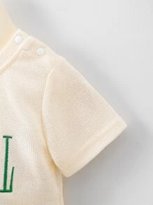 嬰兒字母刺繡T恤和短褲 - 杏色 - 查看 5