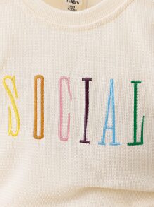 嬰兒字母刺繡T恤和短褲 - 杏色 - 查看 6