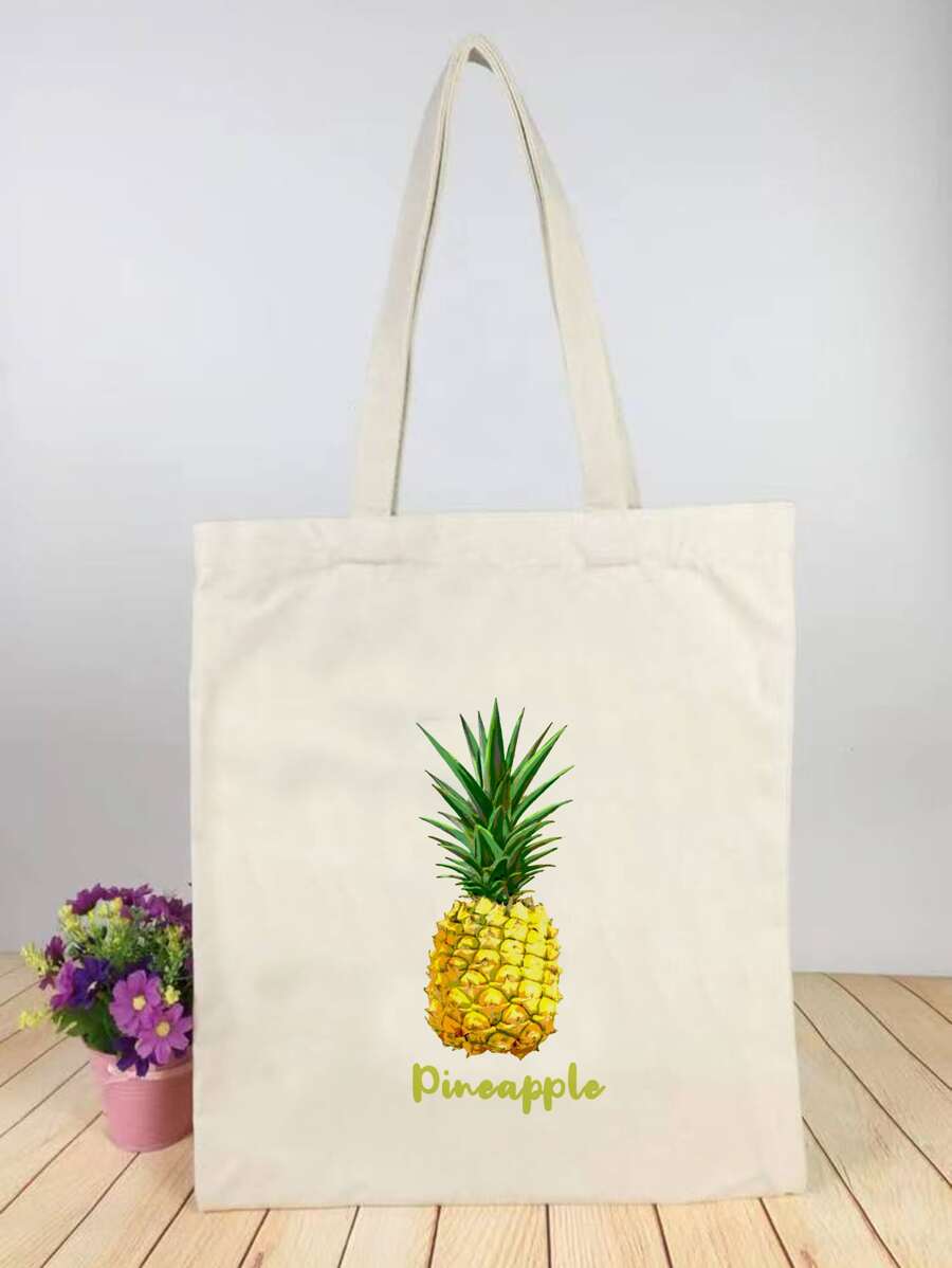 Men Pineapple Graphic Shopper Bag Beach Bag Shopping Bag Reusable Bag Duffle Bag for Travel and Work - Beige - View 1
