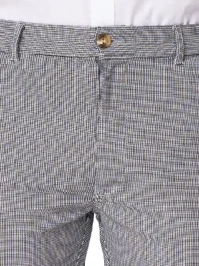 Quần Short Nam Nút Túi Dây kéo Sọc ca rô Giải trí - Xám - Xem 3