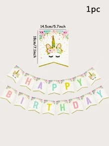 1入組獨角獸樣式生日拉旗 - 彩色 - 查看 3