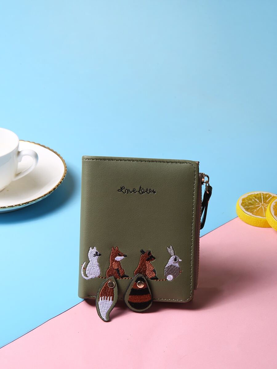 清新绿色短款女士钱包，适合学生，韩版可爱可折叠迷你零钱包，可个性化定制 - 綠色 - 查看 1