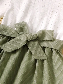 SHEIN Toddler Girls Eyelet Embroidery Keyhole Back Belted 2 In 1 Dress - Multicolor - View 3