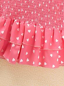 Sparklyn Top Con Estampado De Corazones, Hombros Descubiertos Y Mangas Fruncidas Con Falda De Volante Para Niñas De Transición - Rosa - Ver 5