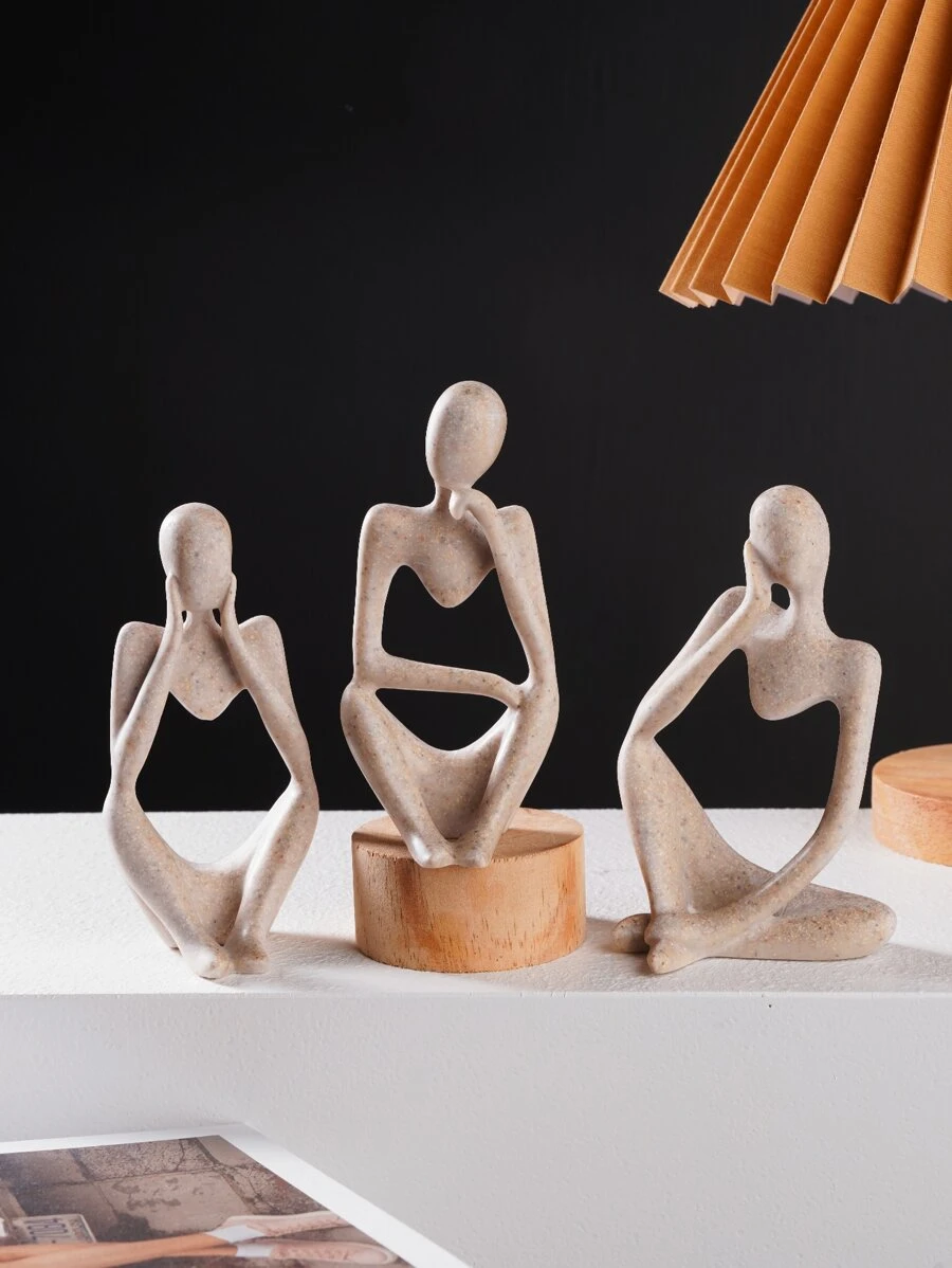 3pcs ABS Decoration Craft, Modern Figure Design Decoration Object For Home - Beige - View 1