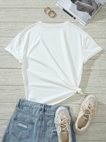 INAWLY Sunflower And Letter Graphic Tee - White - View 2