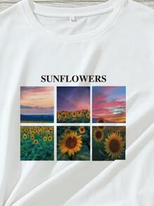 INAWLY Sunflower And Letter Graphic Tee - White - View 4