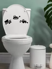 1pc PVC Toilet Lid Decal, Modern Excavator Pattern WC Pedestal Pan Cover Sticker For Bathroom - Black - View 1