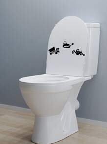 1pc PVC Toilet Lid Decal, Modern Excavator Pattern WC Pedestal Pan Cover Sticker For Bathroom - Black - View 2