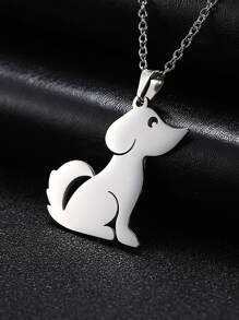 1入組卡通狗吊墜項鍊,不銹鋼首飾類 - 銀色 - 查看 1