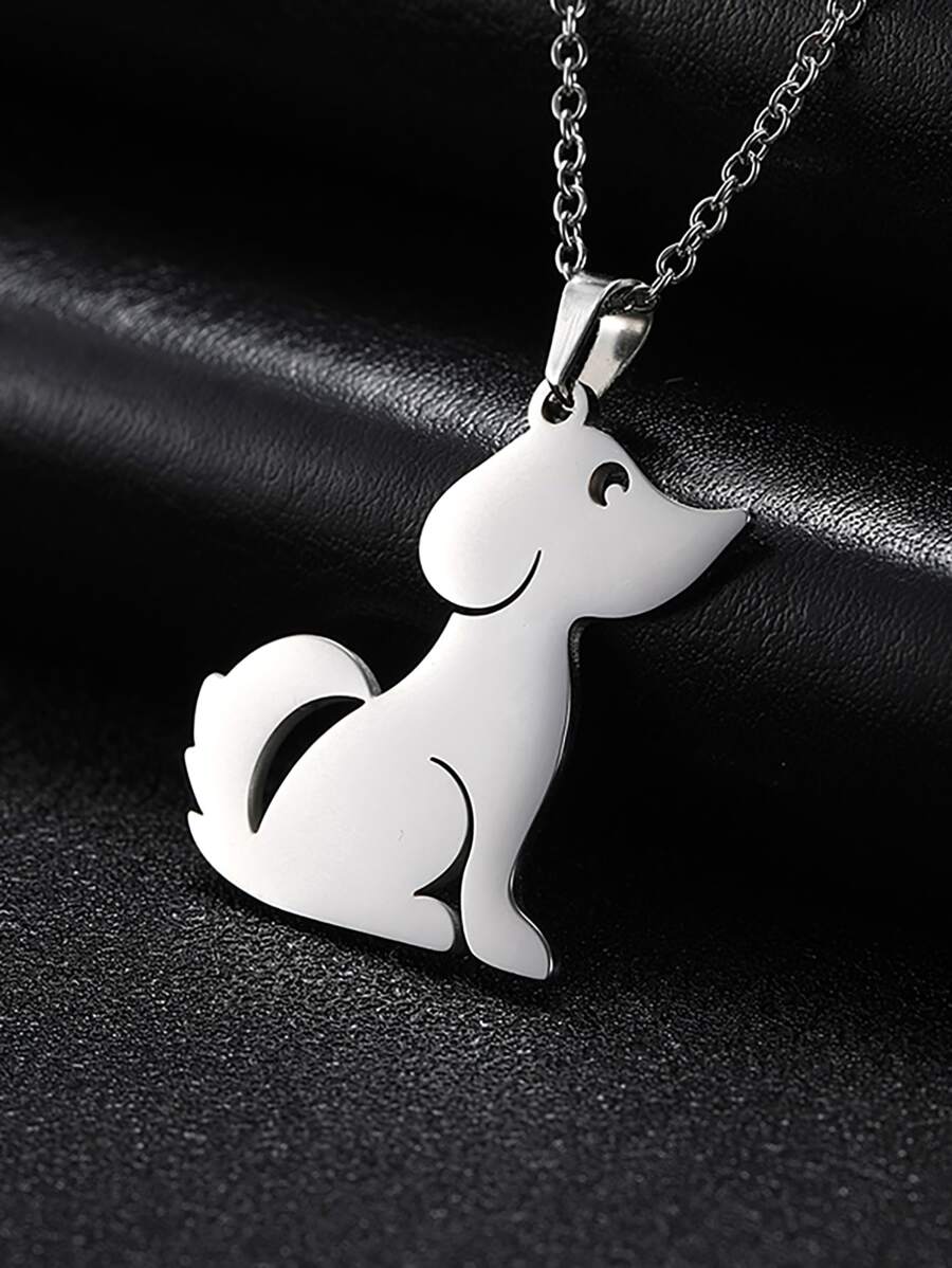 1入組卡通狗吊墜項鍊,不銹鋼首飾類 - 銀色 - 查看 1