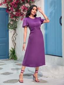 Modelyn Vestido unicolor de manga mariposa - Morado - Ver 1
