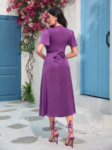 Modelyn Vestido unicolor de manga mariposa - Morado - Ver 2