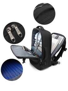 POSO 男士極簡旅行後背包,書包適合旅行,大學,學校 - 黑色 - 查看 2