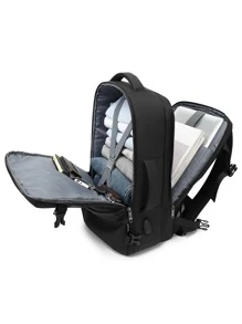 POSO 男士極簡旅行後背包,書包適合旅行,大學,學校 - 黑色 - 查看 6