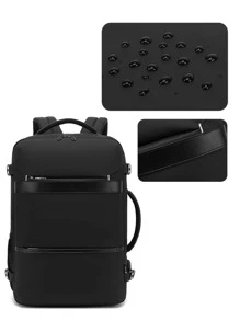 POSO 男士極簡旅行後背包,書包適合旅行,大學,學校 - 黑色 - 查看 7