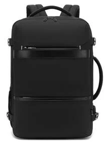 POSO 男士極簡旅行後背包,書包適合旅行,大學,學校 - 黑色 - 查看 8