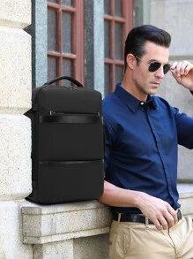 POSO 男士極簡旅行後背包,書包適合旅行,大學,學校 - 黑色 - 查看 15