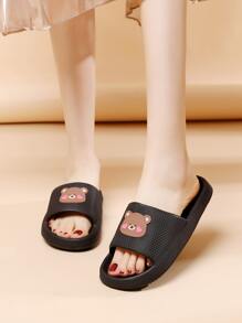 女士卡通圖案單帶時尚浴室拖鞋