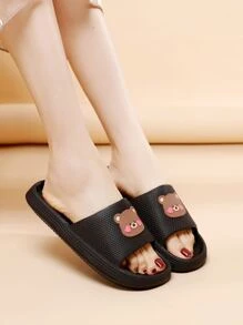 女士卡通圖案單帶時尚浴室拖鞋