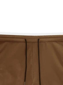 Manfinity Hypemode Men Letter Graphic Contrast Piping Trousers - Coffee Brown - View 4