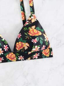 SHEIN Swim Floral Print Triangle Bikini Top, For Summer Beach Vacation - Multicolor - View 5