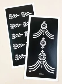 紋身模板套件，2張花朵圖案鏤空紋身模板適合女士和女孩，可重複使用手部指甲花模板，DIY紋身模板，面部彩繪人體藝術紋身貼紙 - 黑色 - 查看 4