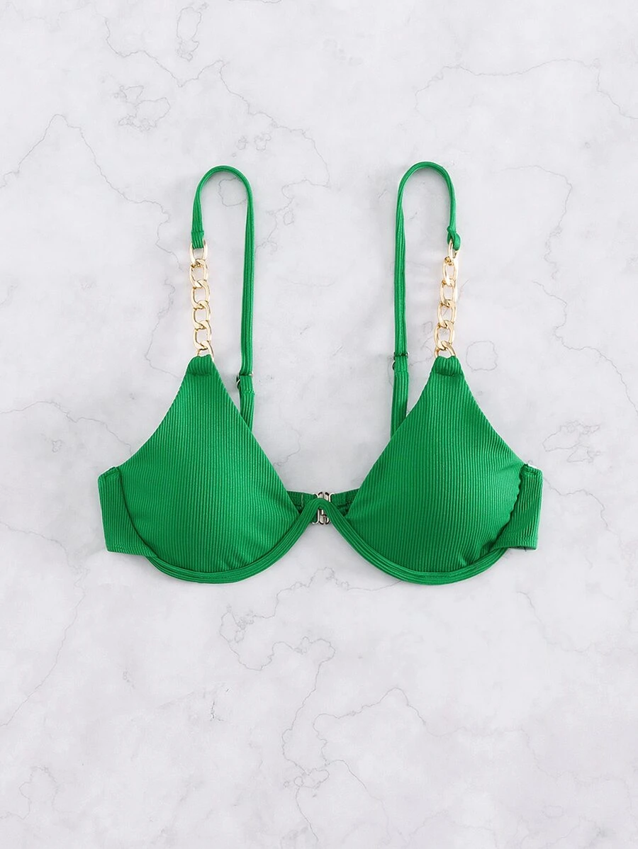 Chain Linked Underwire Bikini Top - Green - View 1