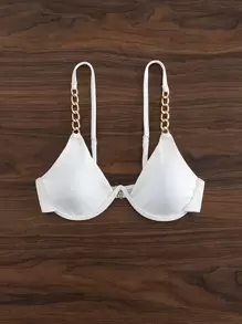 SHEIN Swim Chain Linked Underwire Bikini Top,Summer Beach - White - View 3