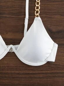SHEIN Swim Chain Linked Underwire Bikini Top,Summer Beach - White - View 5