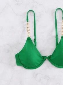 Chain Linked Underwire Bikini Top - Green - View 5