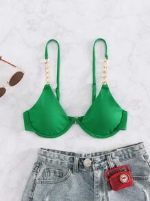 Chain Linked Underwire Bikini Top - Green - View 6
