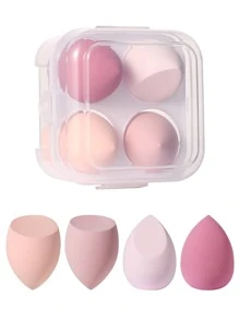 4 件装化妆海绵+储物桶，适用于霜状和粉状遮瑕膏、散粉化妆涂抹器 - 彩色 - 查看 1