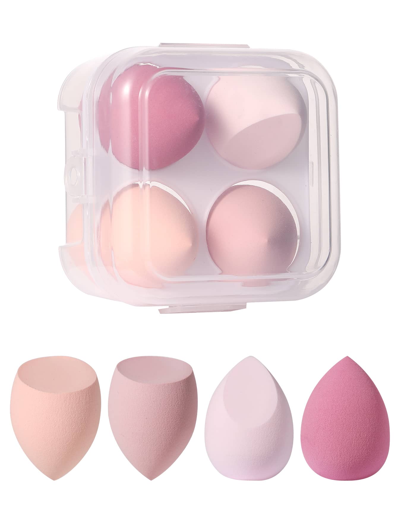 4 件装化妆海绵+储物桶，适用于霜状和粉状遮瑕膏、散粉化妆涂抹器 - 彩色 - 查看 1