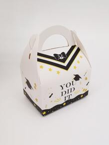 10pcs Paper Candy Box, Letter Graphic Gift Packaging Box For Graduation Ceremony - White - View 1