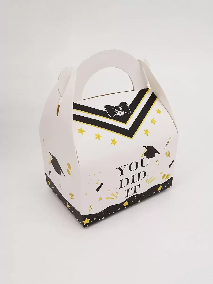 10pcs Paper Candy Box, Letter Graphic Gift Packaging Box For Graduation Ceremony - White - View 1